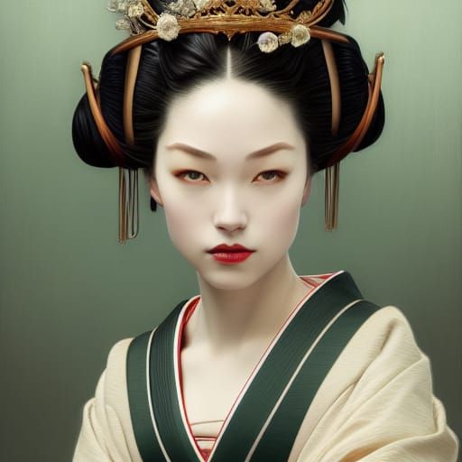 Renaissance Geisha Portrait with Corset and Ivy Crown