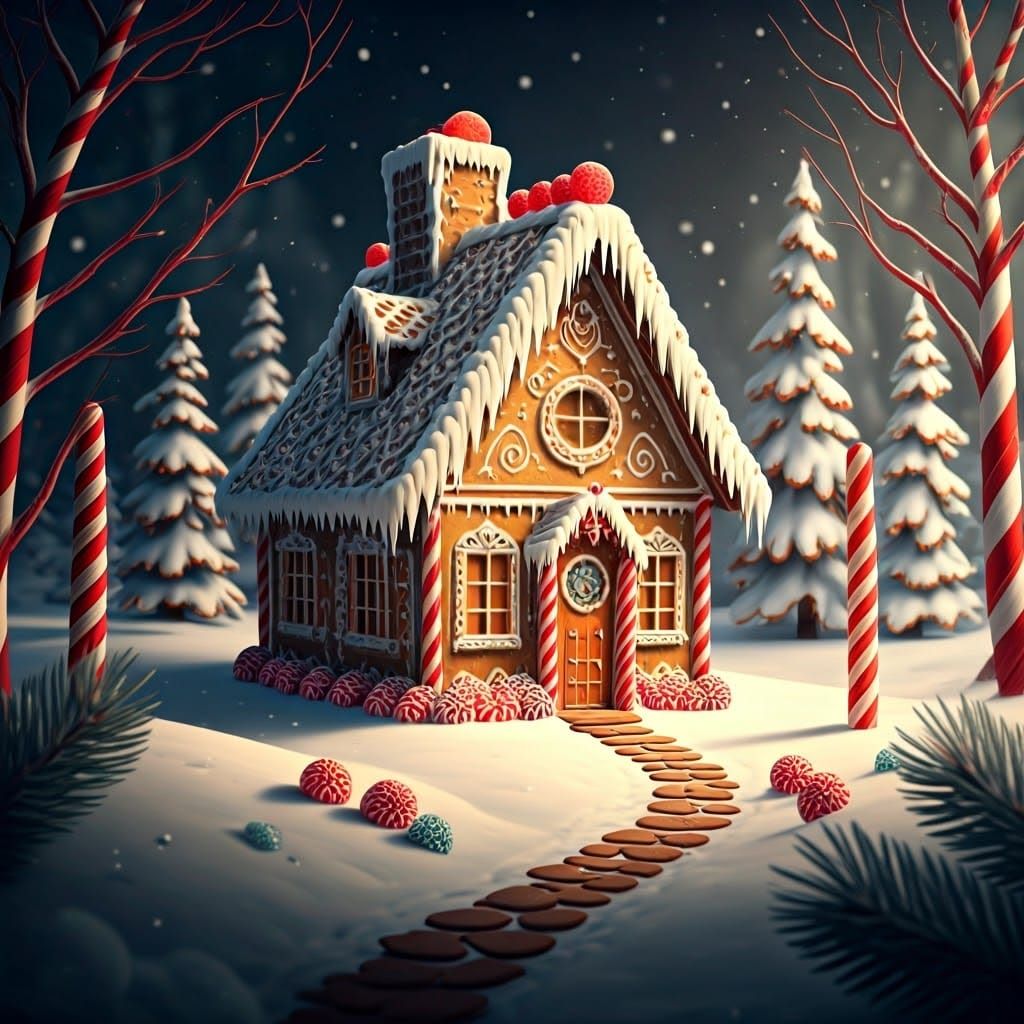 Gingerbread House in Winter Wonderland, Whimsical Style
