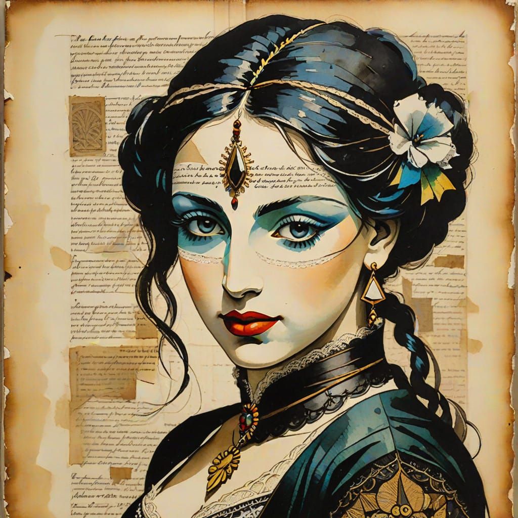 Cubist Masterpiece with Distressed Paper and Iridescent Hues