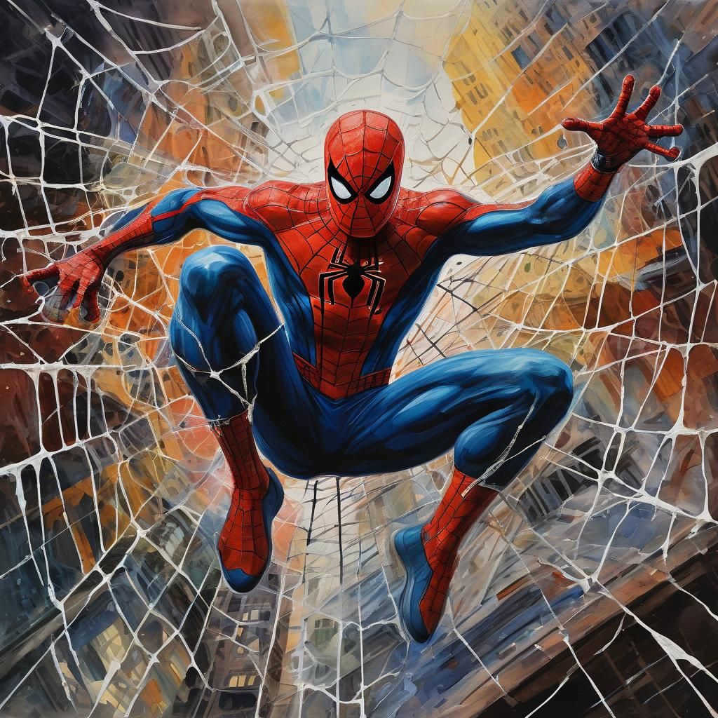 Spider-Man Stretched to the Limit: Gouache and Watercolor