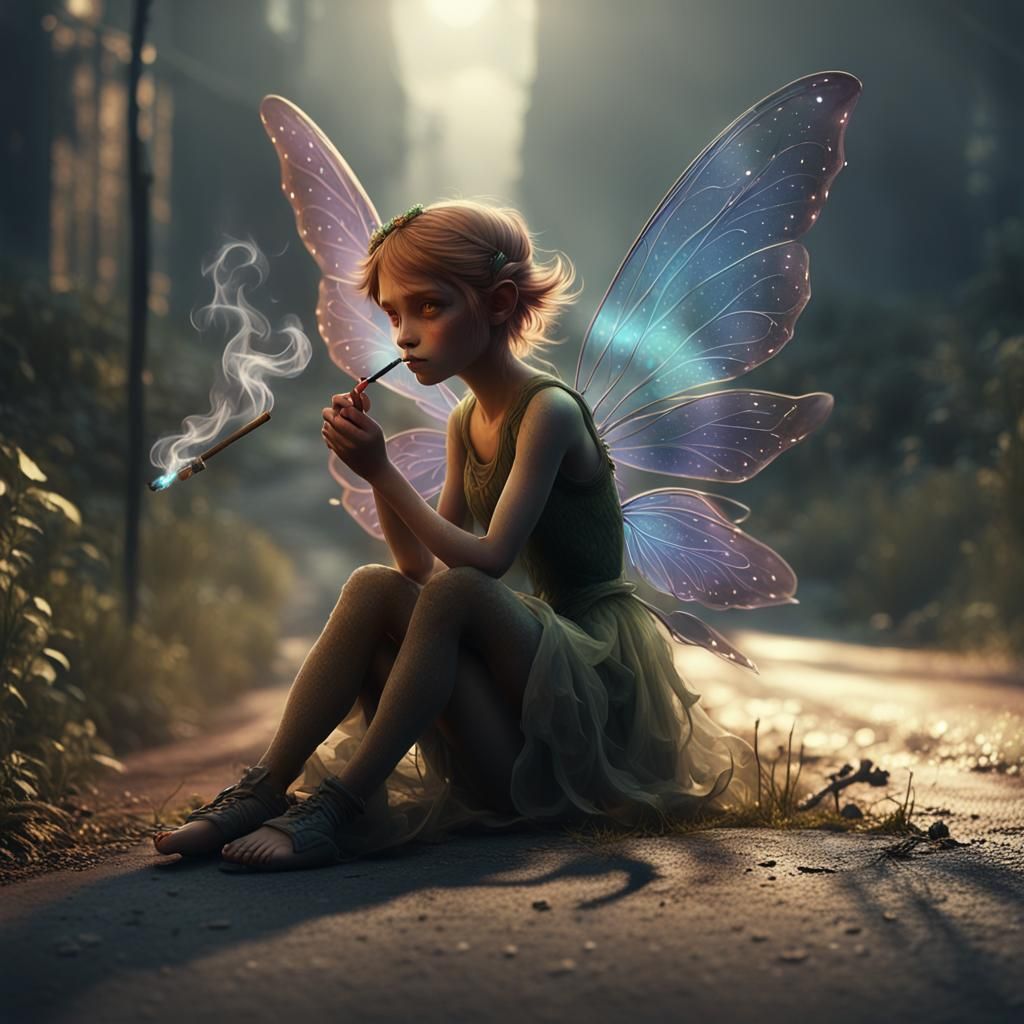 Tired Fairy Smoking on a Dirty Road