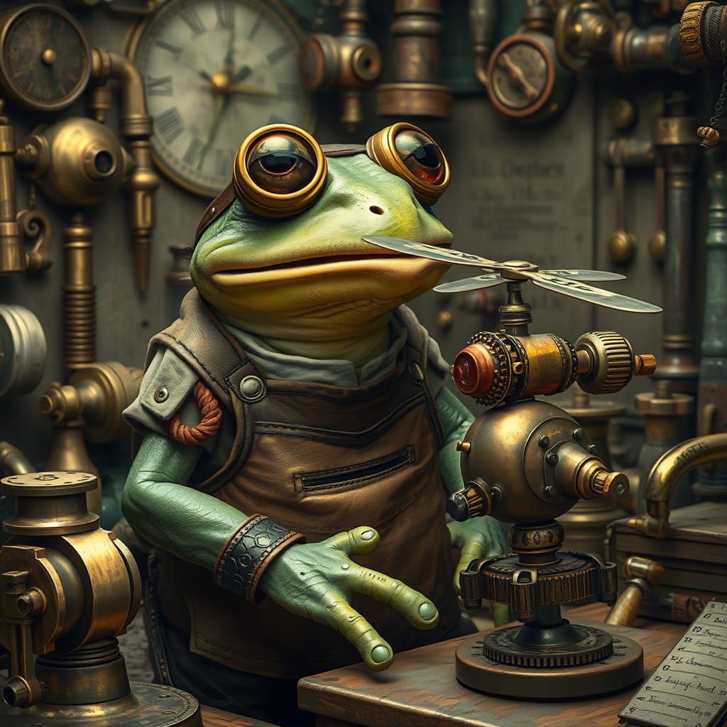 Steampunk Frog Inventor's Flying Machine