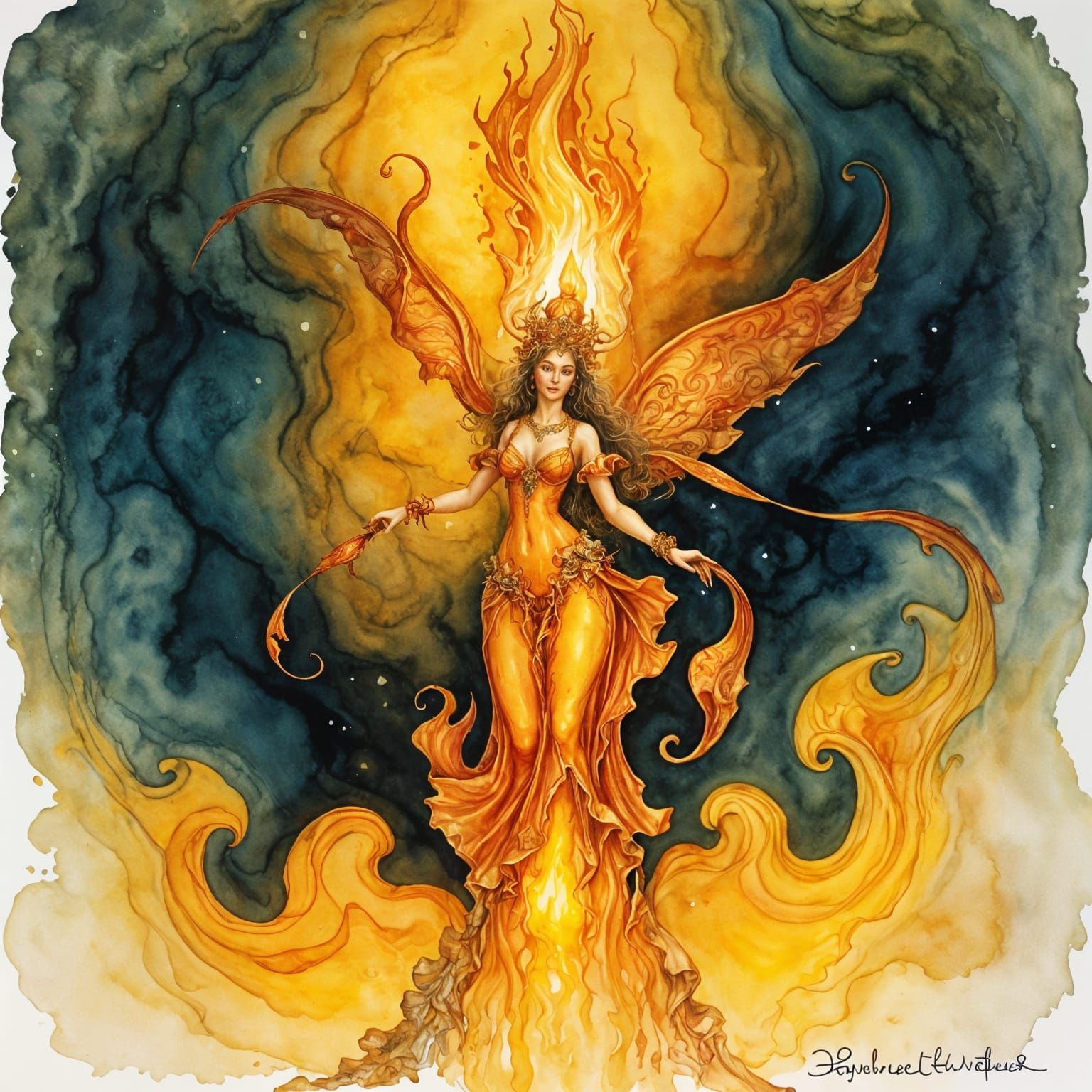 Ethereal Fire Woman Emerges from Candle Flame