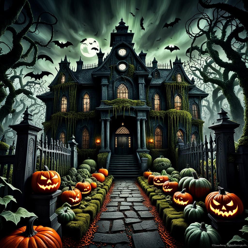 Gothic Horror Haunted Mansion with Monsters