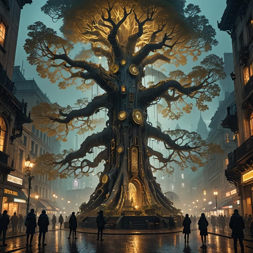 Cyberpunk Tree in Renaissance Plaza