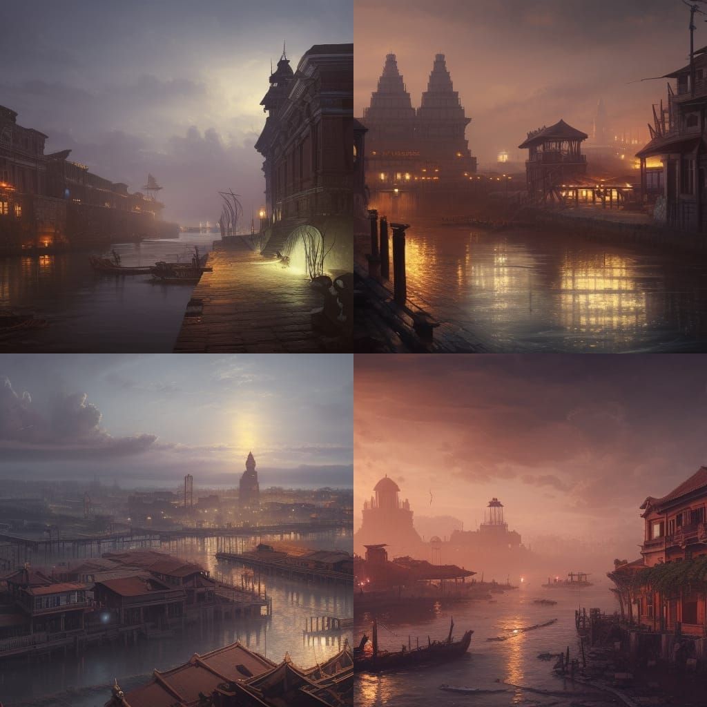 Ancient Melaka Port Cityscape in Dark Fantasy Style