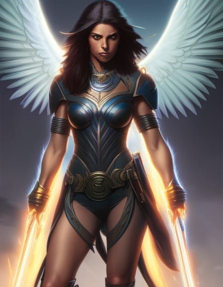 Latina Angel Warrior in Dark Fantasy Style