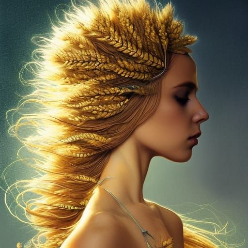 Wheat Wind Goddess in Hyperdetailed Digital Art