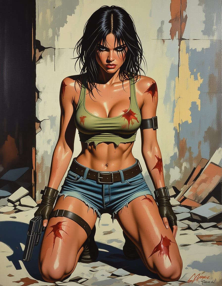 Attractive Post-Apocalyptic Survivor in Acrylic Paint