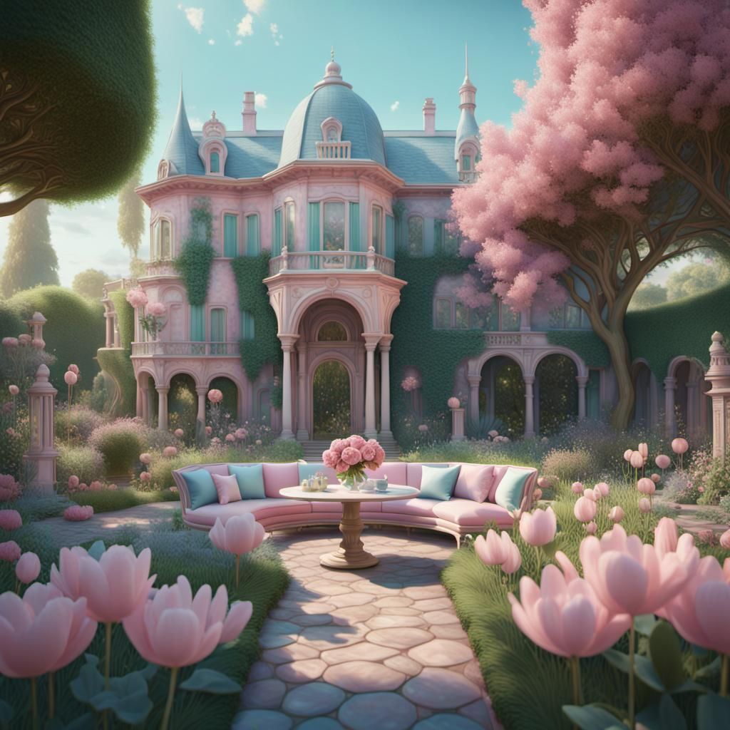 Pastel Garden Tea Party in Gouache Style