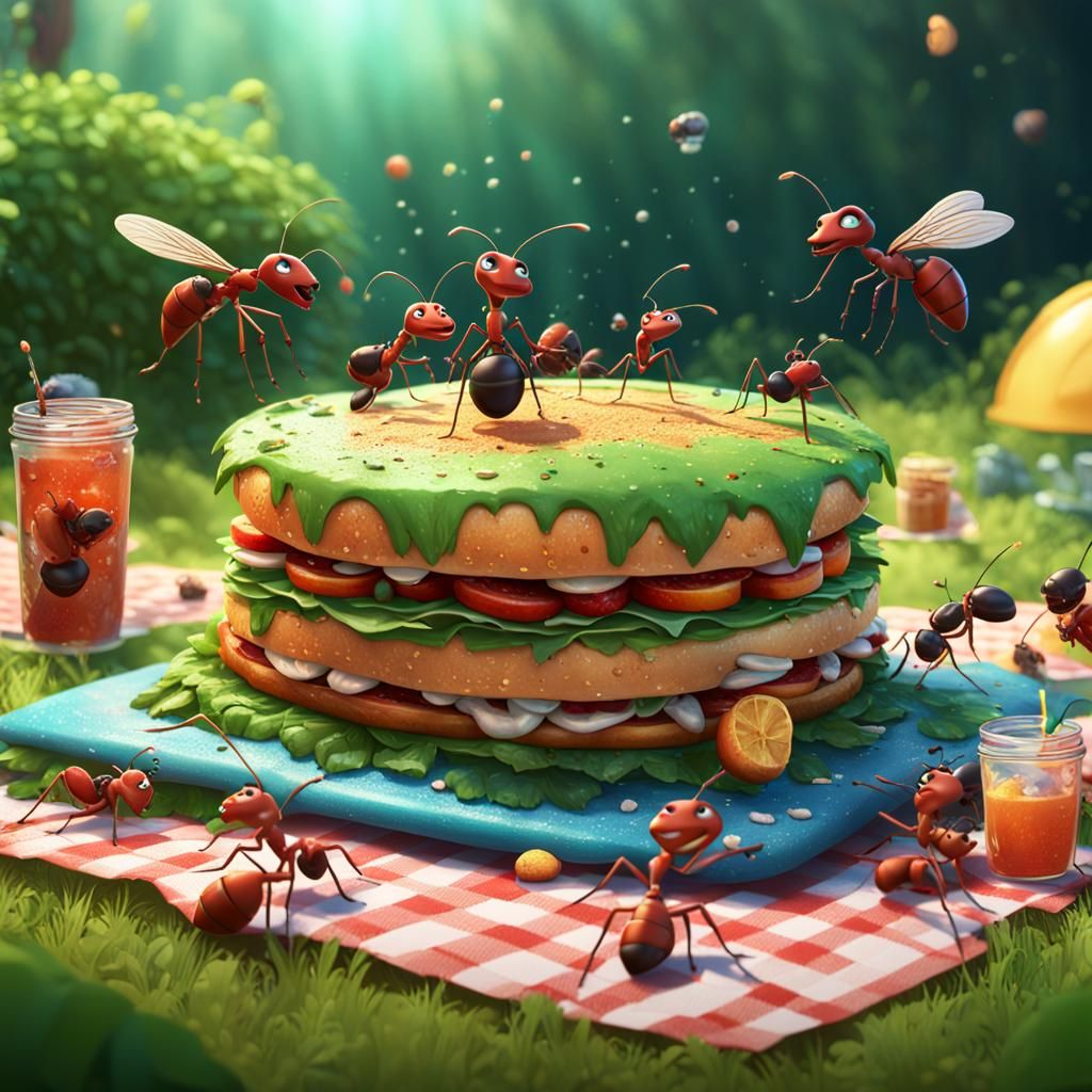 Ants' Picnic: A Hyperrealistic 3D Splash Art