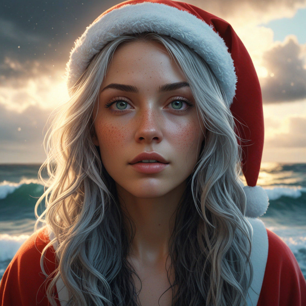 Celestial Female Santa Claus in Vibrant, Highly Detailed Sur...