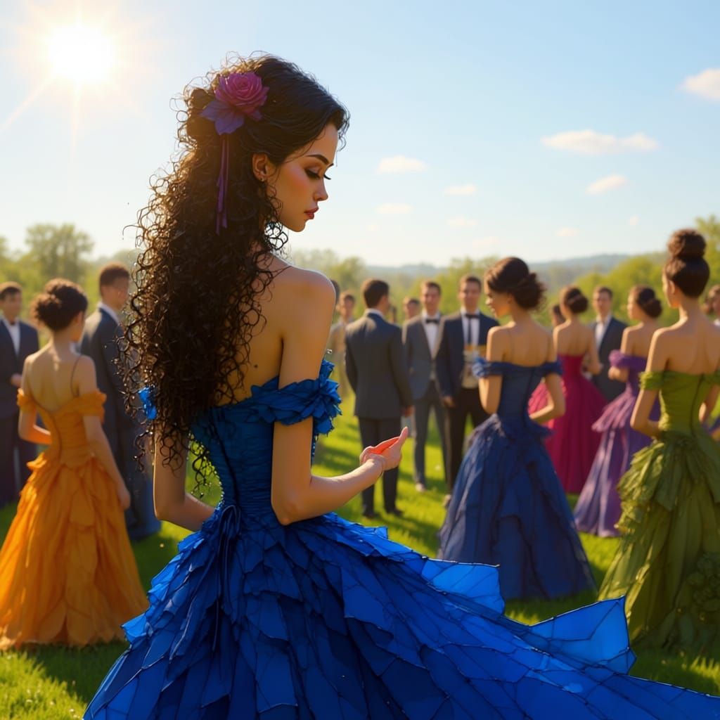 Woman in Purple Chanel Dress Holds iPhone at Fancy Ball