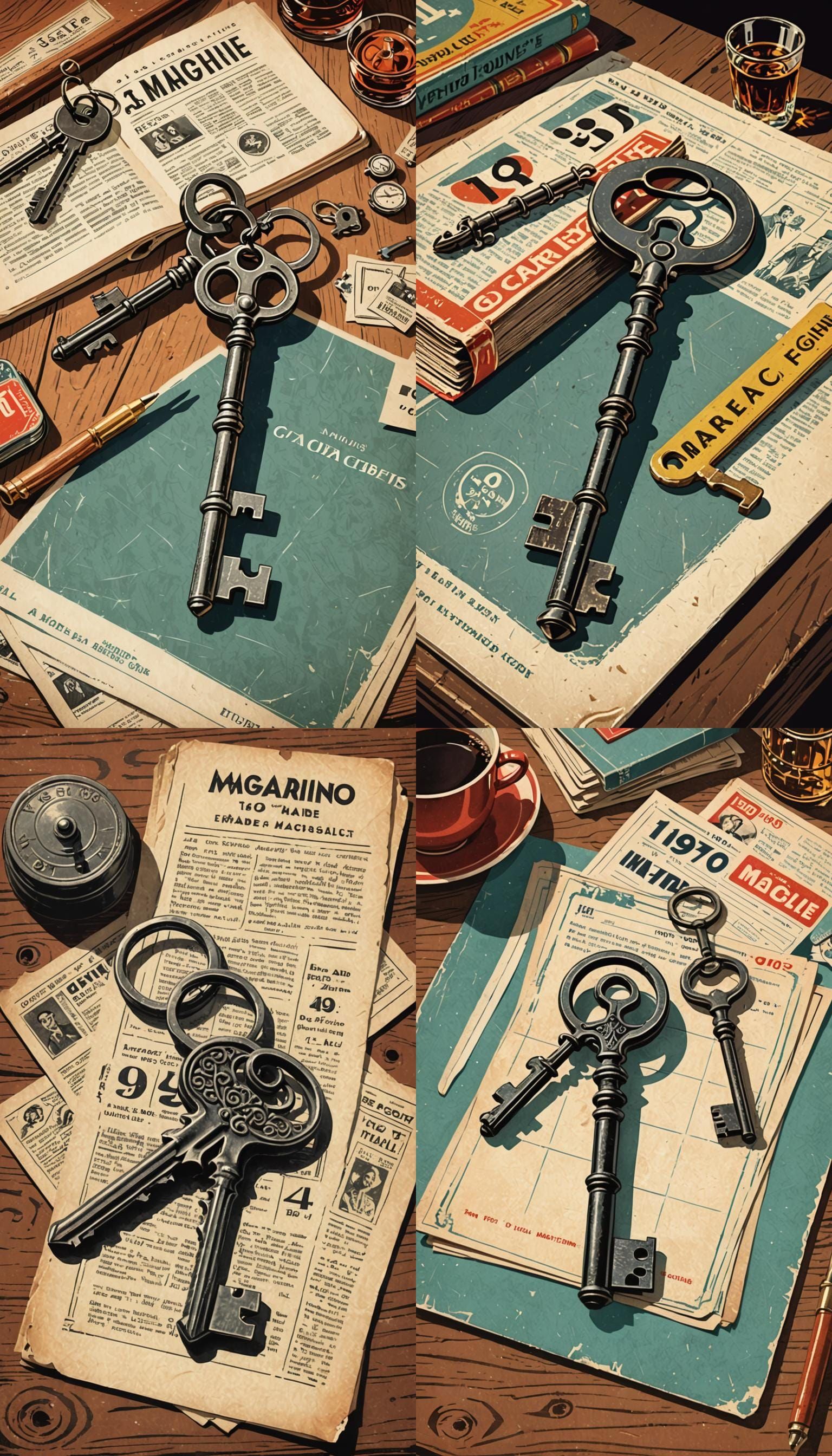 Retro 1940s Illustration of a Key on a Table