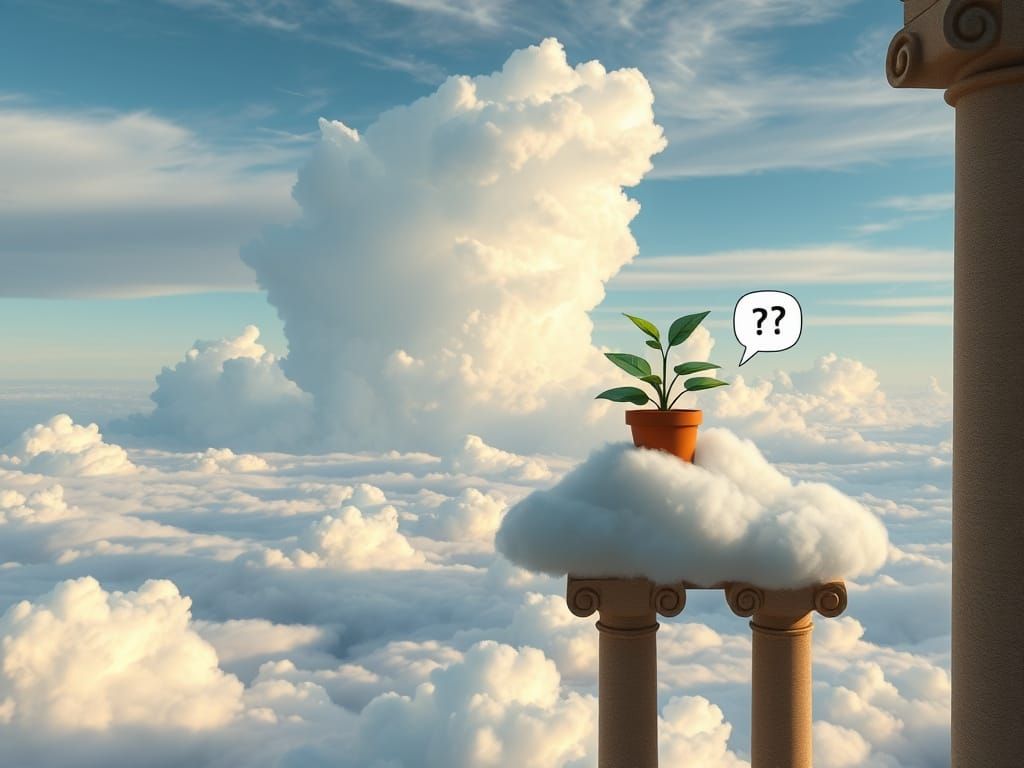 Potted Plant Above Clouds Asks Question