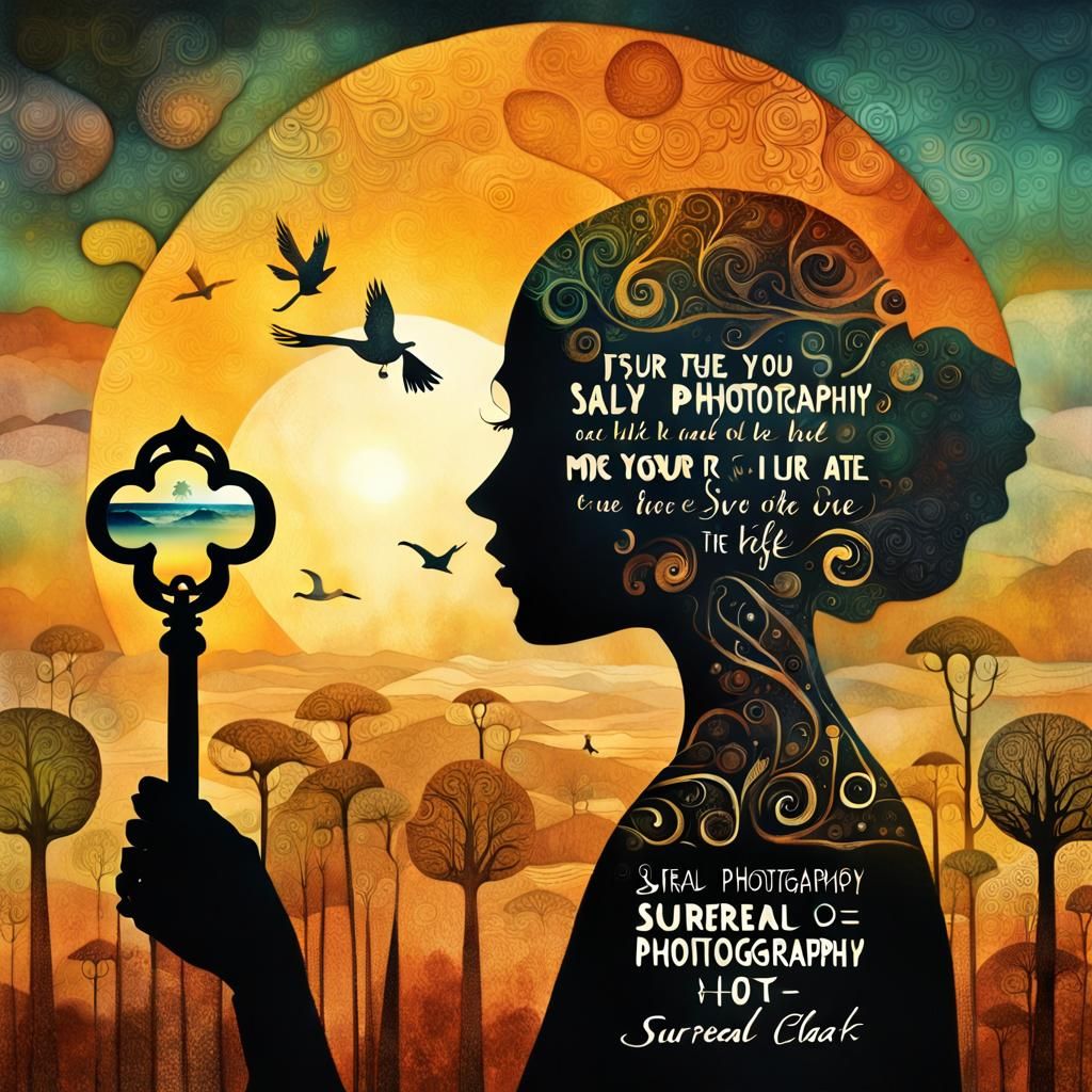 Empowering Collage with Woman and Key in Surreal Photography