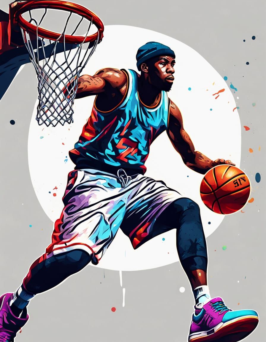 Basketball Player in Hip-Hop Style Splash Art