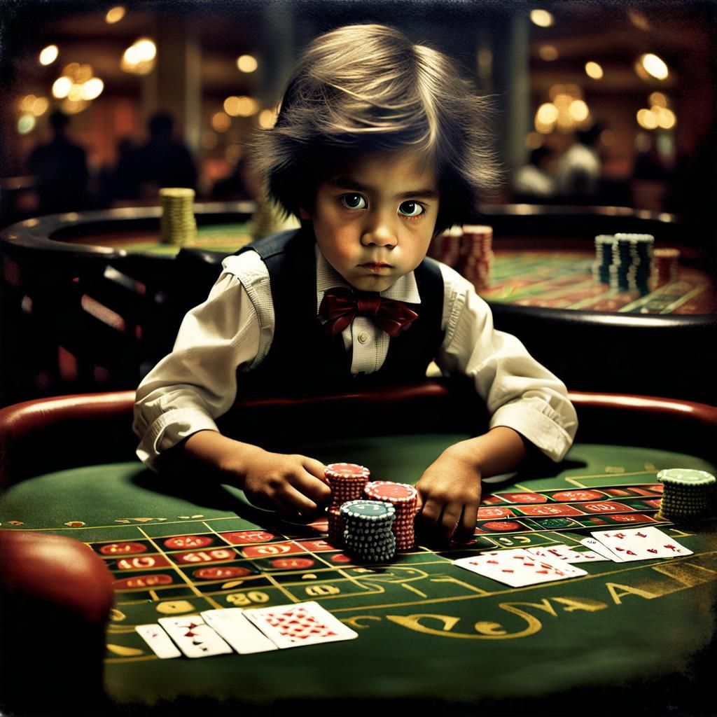 Vintage Photo of Mexican Boy Gambling at Casino