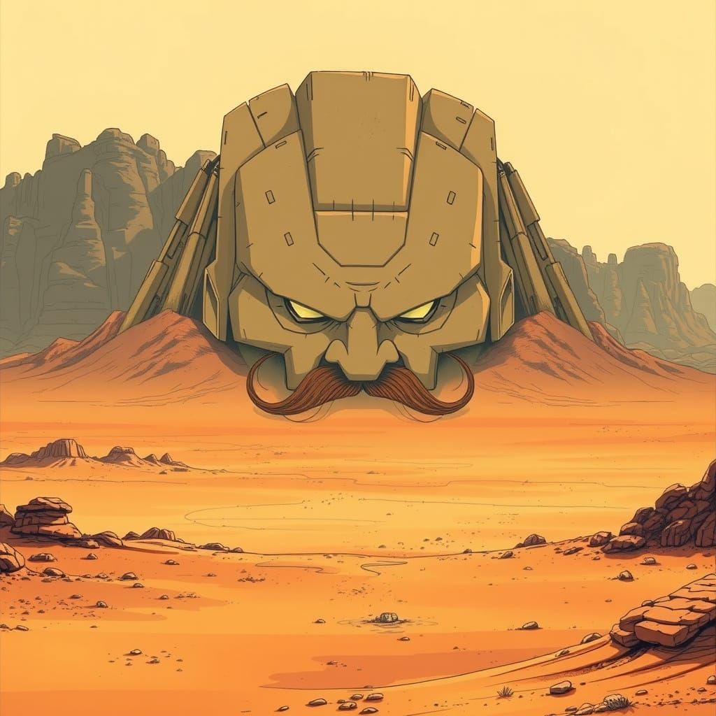 Surreal Desert Scowling Face Geoglyph in Frazetta-Inspired S...