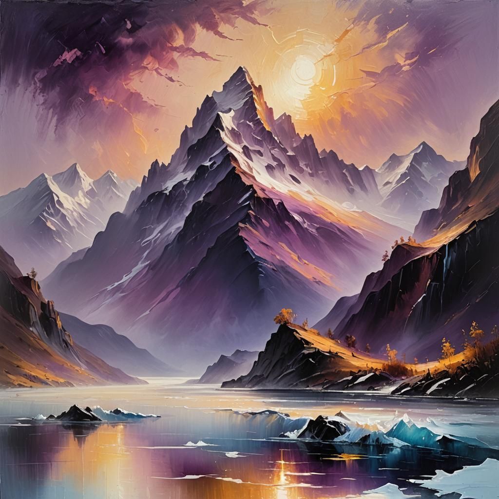 Purple Mountains Rise: An Oil Painting in Turner Style