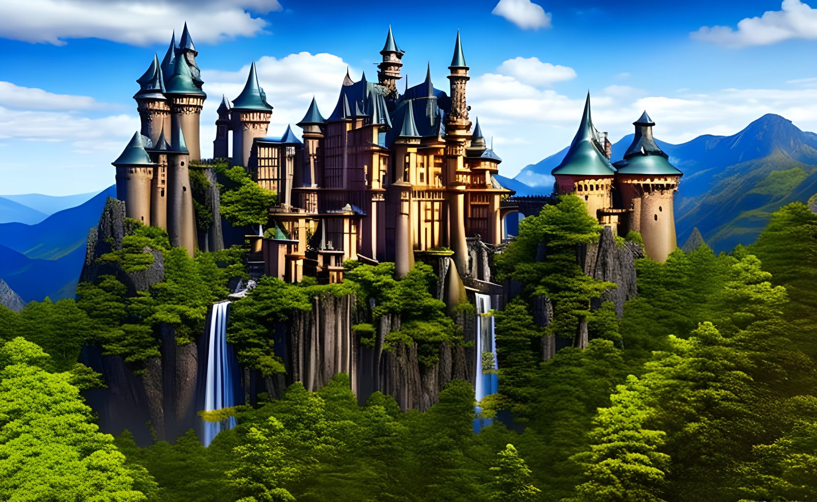 Fantasy Castle in Art Nouveau Garden Landscape