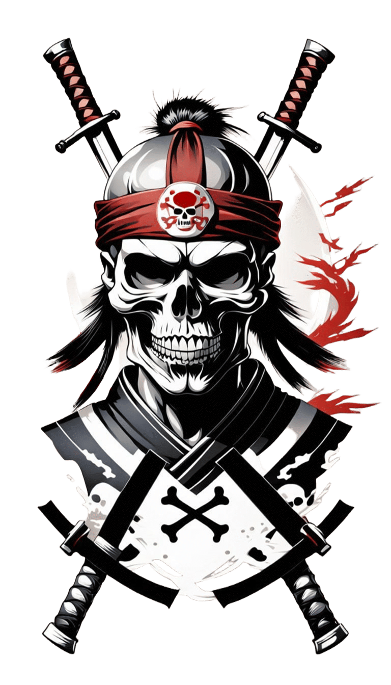 Samurai Skull Crest with Katanas in Asian Fantasy Style