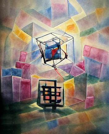 Abstract Hypercube in Watercolor Style