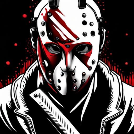 Hyperrealistic Jason Voorhees in Black and White