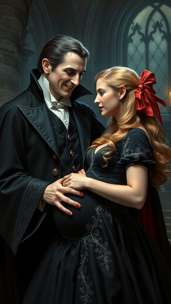 Vampiric Couple Under Moonlit Castle Dance