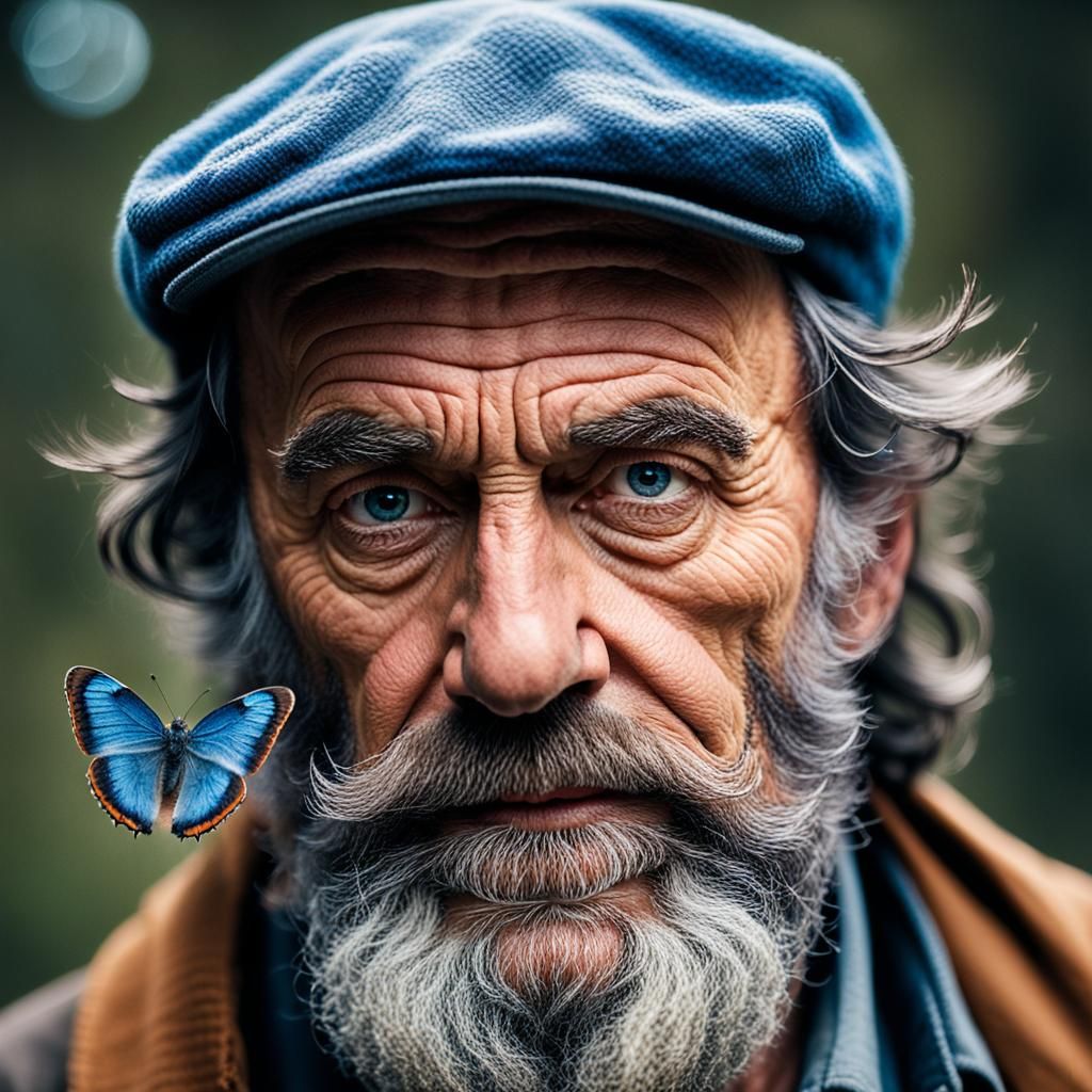 Italian Geologist Portrait with Blue Butterfly