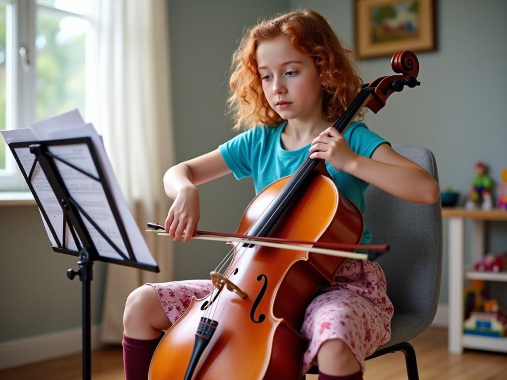 Young Cellist Focused on Her Music