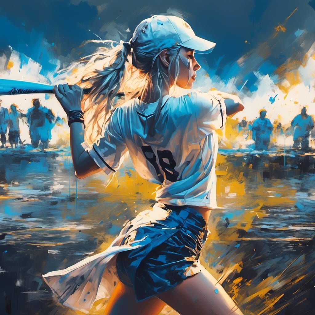 Hyperreal Batting Girl Double Exposure Art