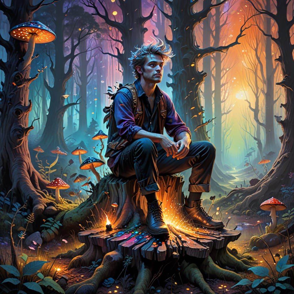 Surrealist Forest Scene in Vibrant Oil Painting Style