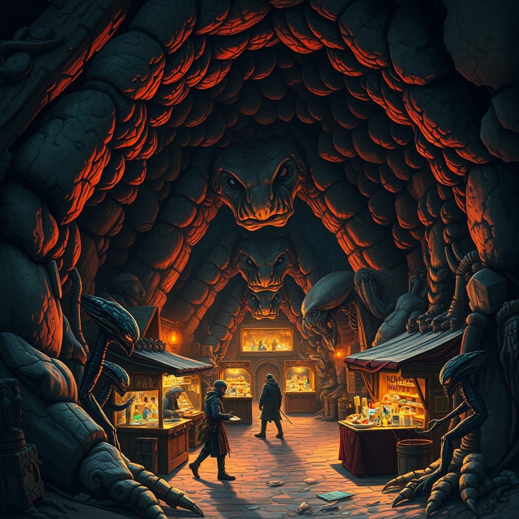 Intergalactic Bazaar in a Space Dragon's Maw