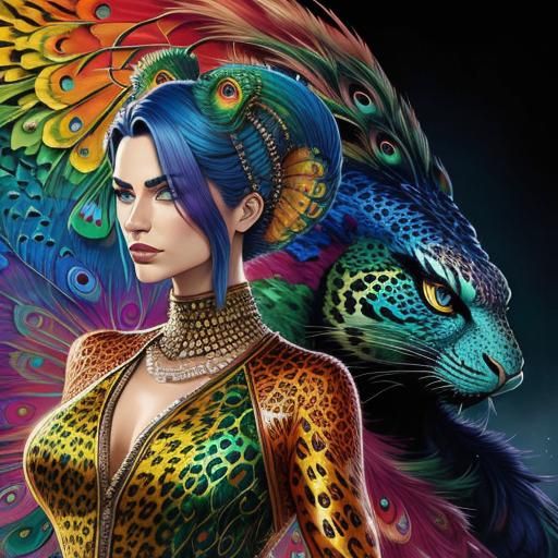 Rainbow Dragon Woman: Comic Book Art Portrait