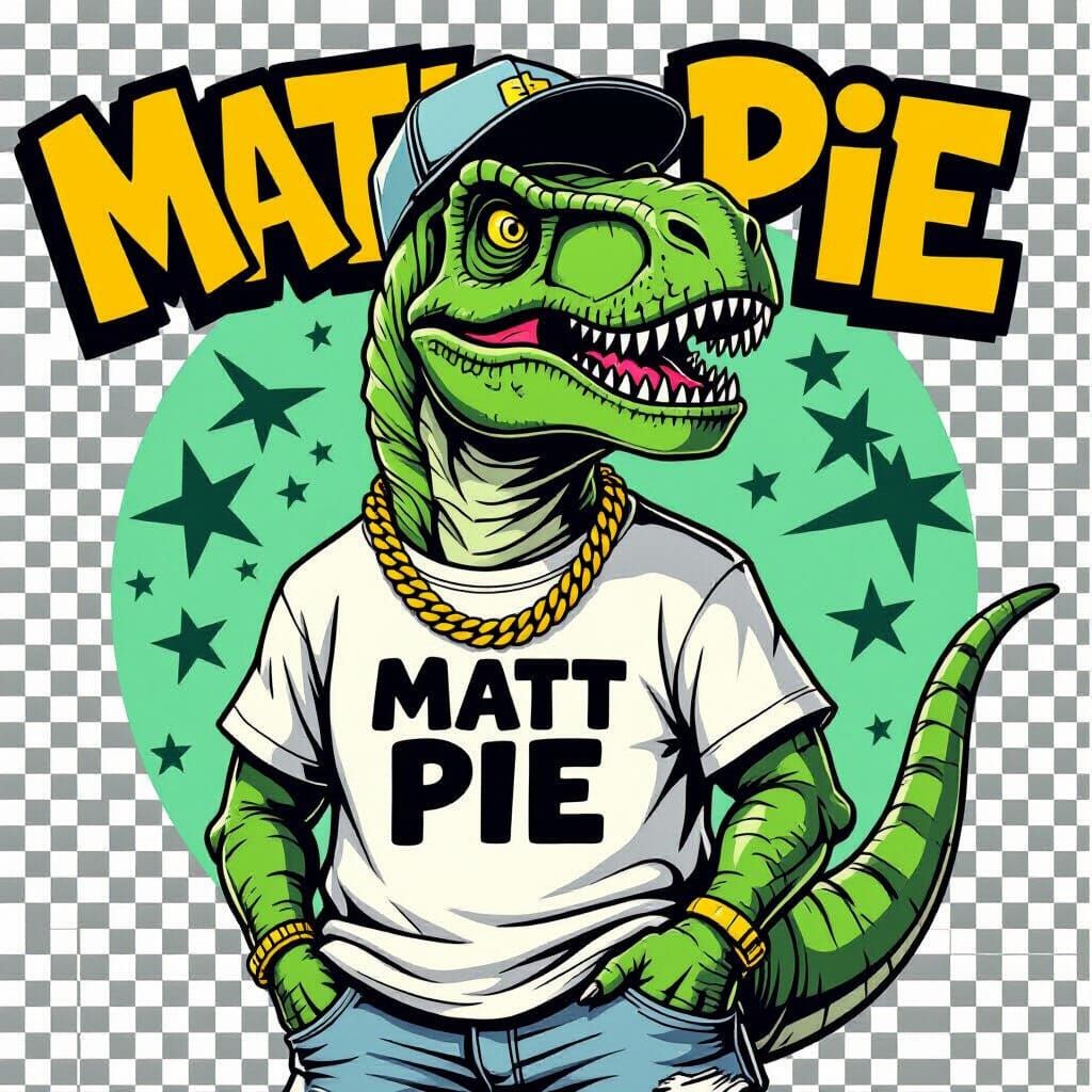 Cartoon T-Rex with Gold Chain and Cap in Muted Funky Tones