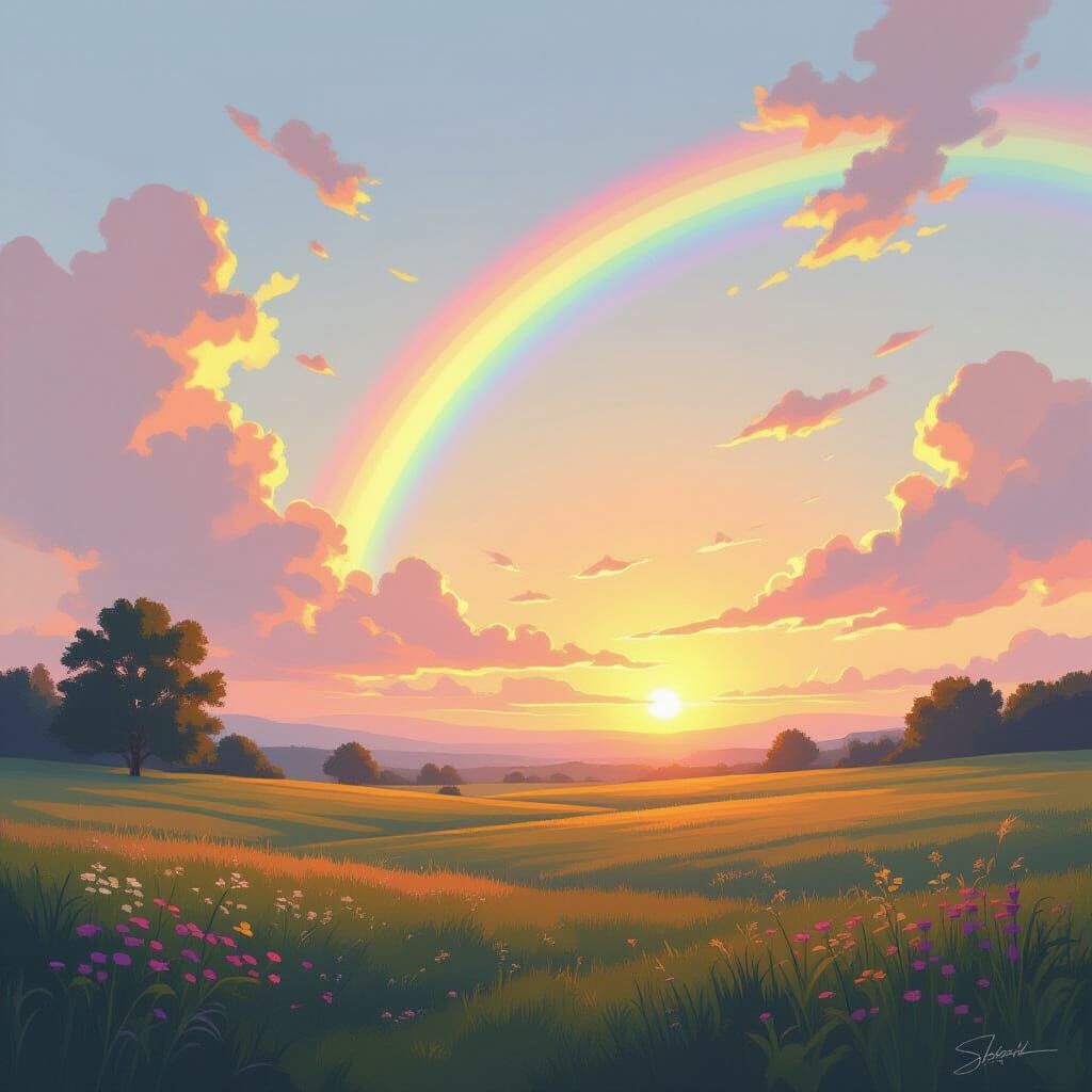 Rainbow Landscape Art in Dreamy Digital Style