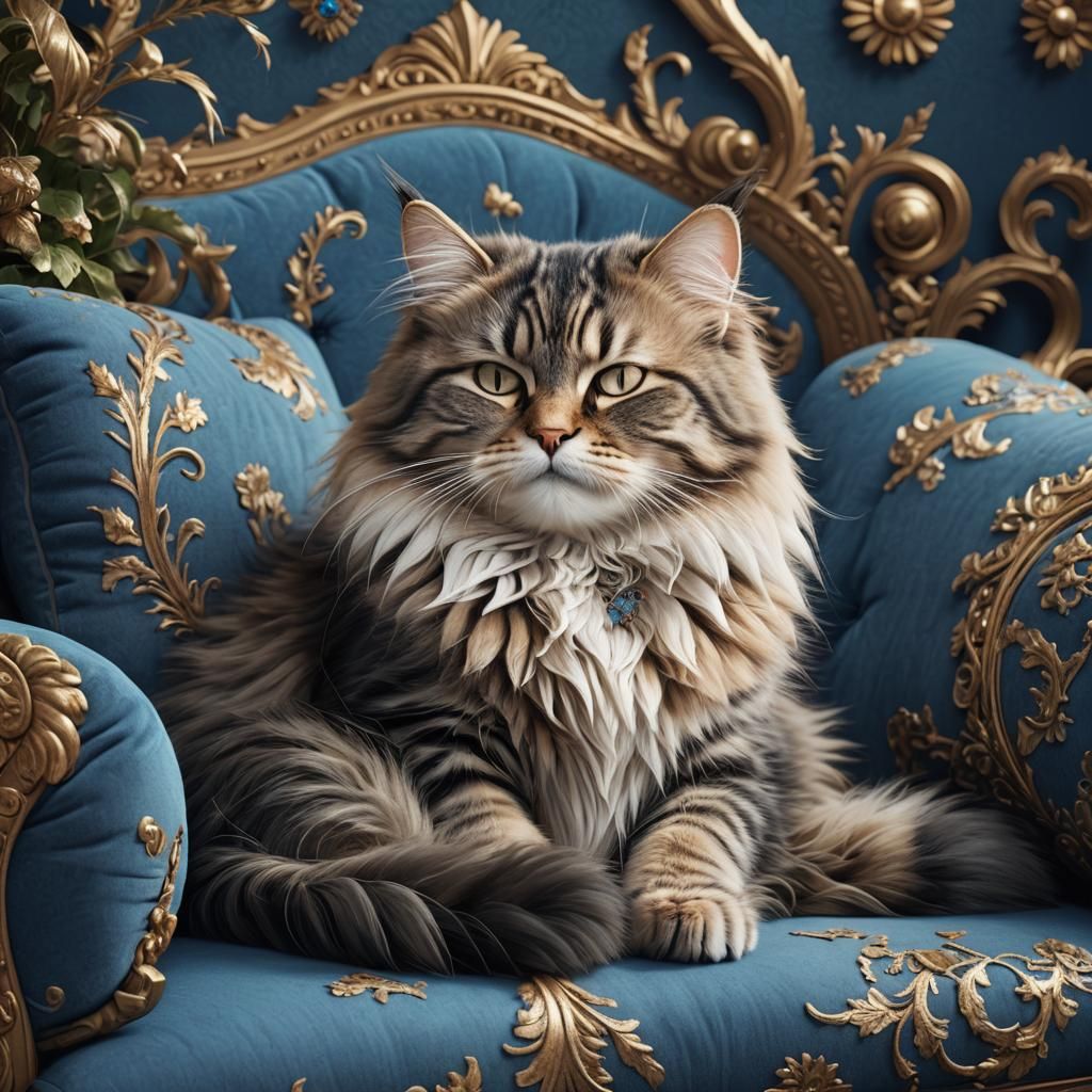 Siberian Cat Sleeping: Detailed Matte Painting