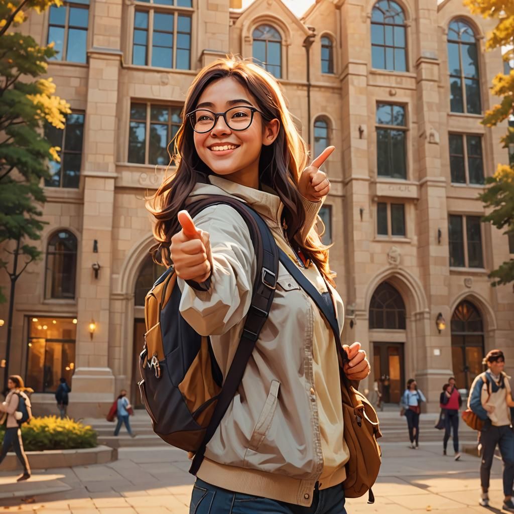 Nerdy Girl on Campus in Academic Concept Art Style