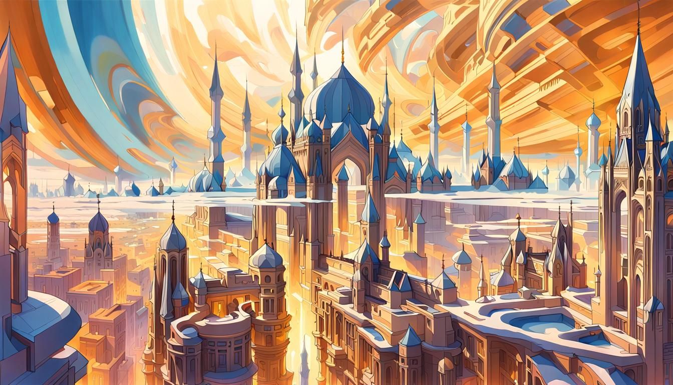 Crystalline City in the Clouds: Surreal Digital Art