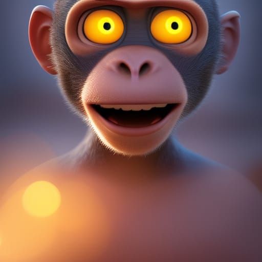Cute Monkey Portrait in Pixar Style