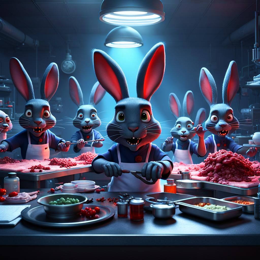 Mad Surgeons Butchering Rabbits: 3D Digital Art