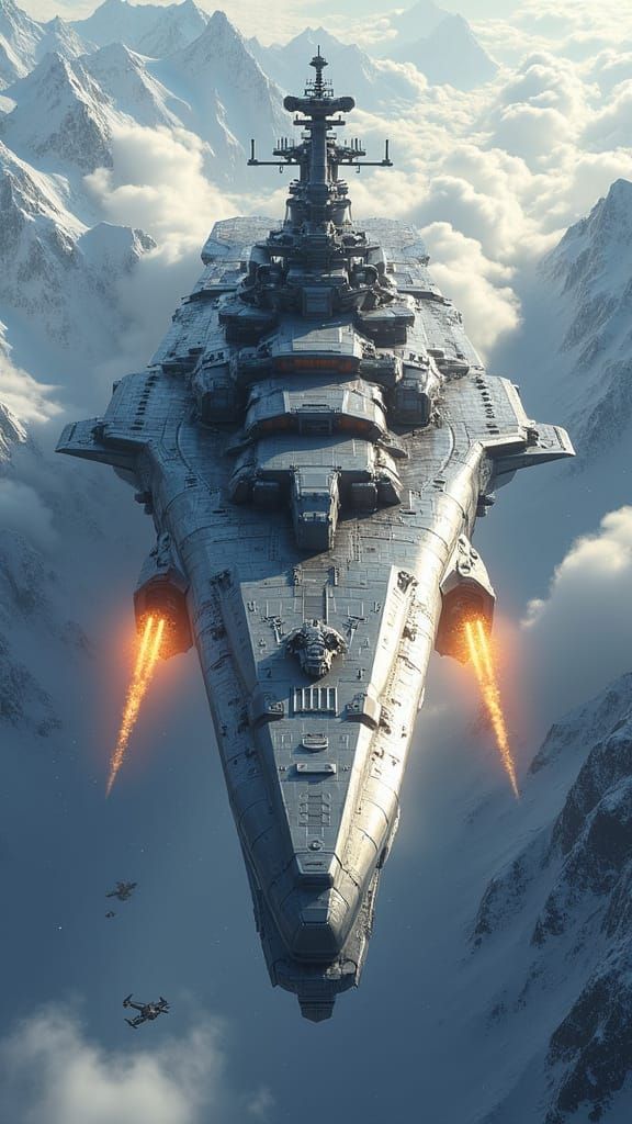 Gigantic Sci-Fi Battleship Dominates Frosty Peaks