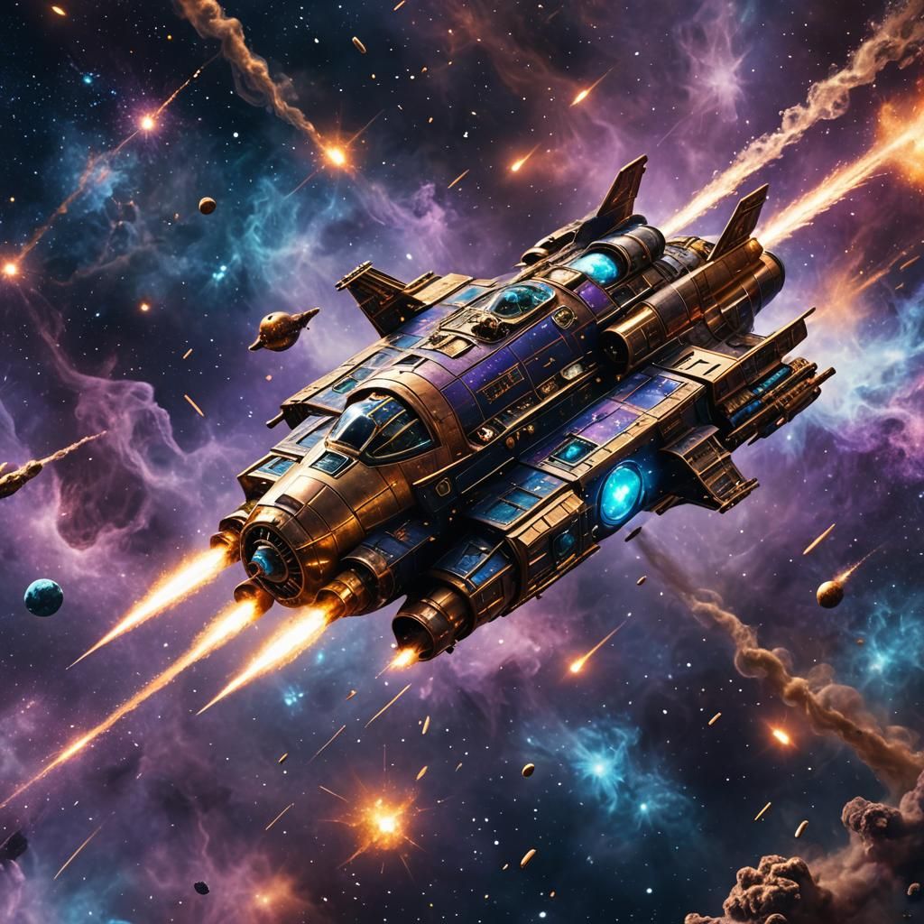 Smoking Wheels Spaceship Hurtles Through Starfield