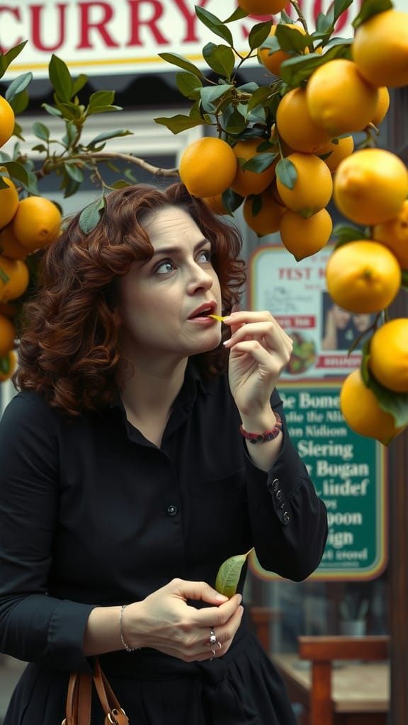 Helena Bonham Carter in a Curry Shop Scene with Lemons
