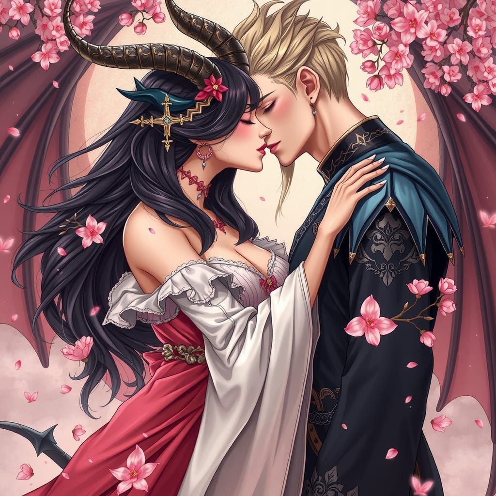 Romantic Kiss Between Dragon King and Vampire Sorceress