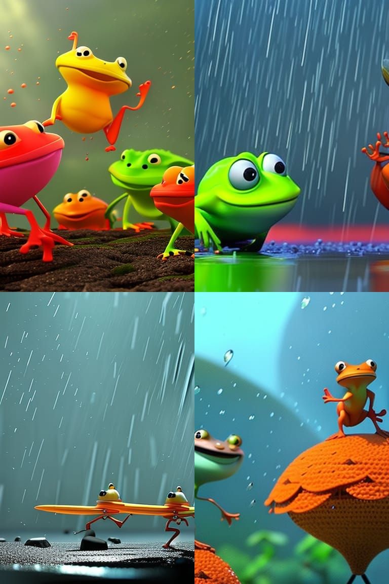 Frogs in the Rain: Pixar-Style 3D Digital Art