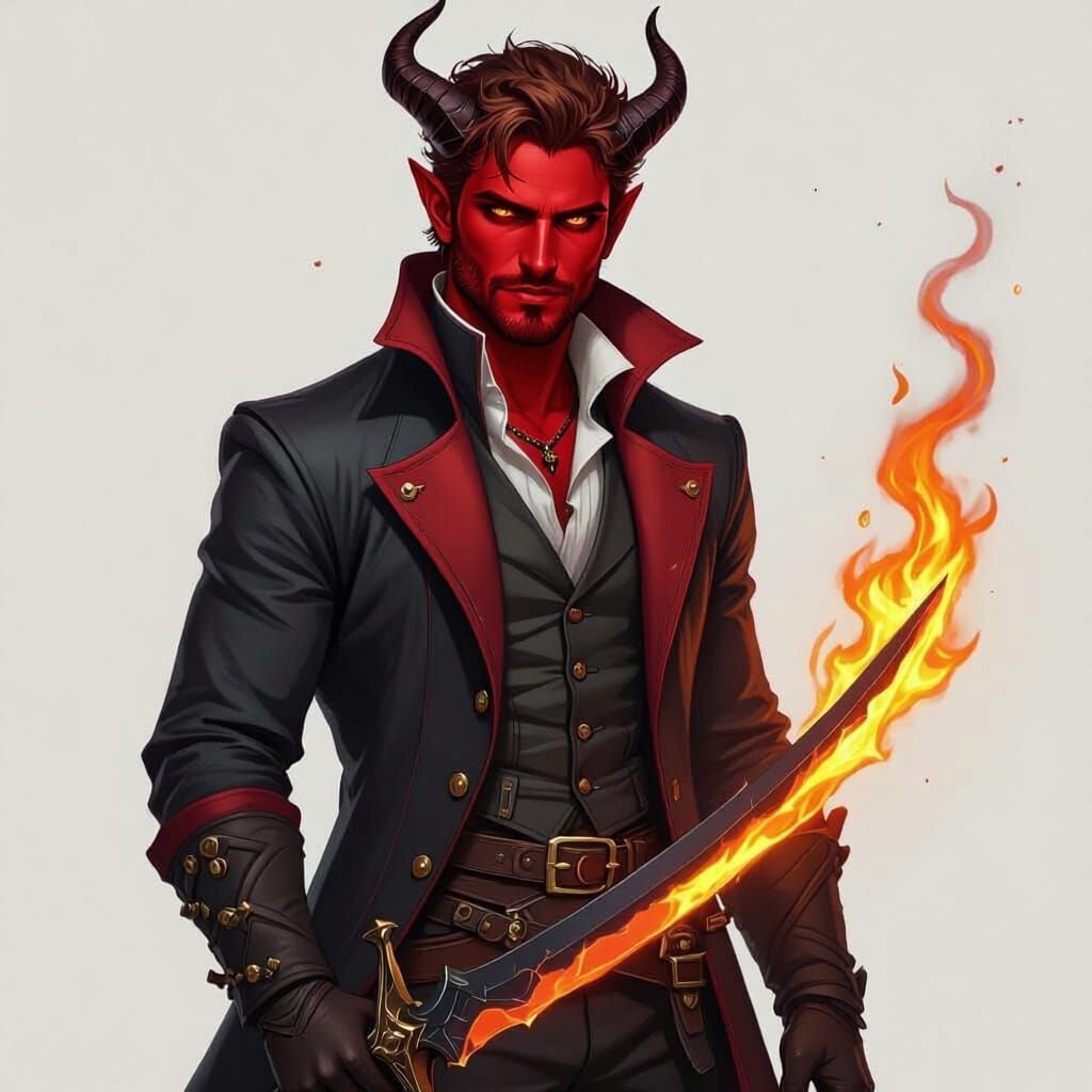 Crimson Tiefling Warlock with Movie Star Charisma