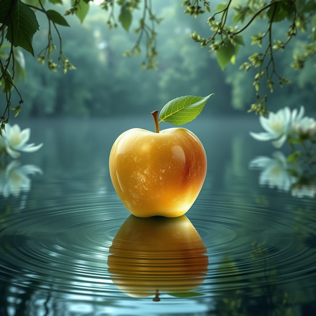 Crystal Apple with Green Leaf on Majestic Lake