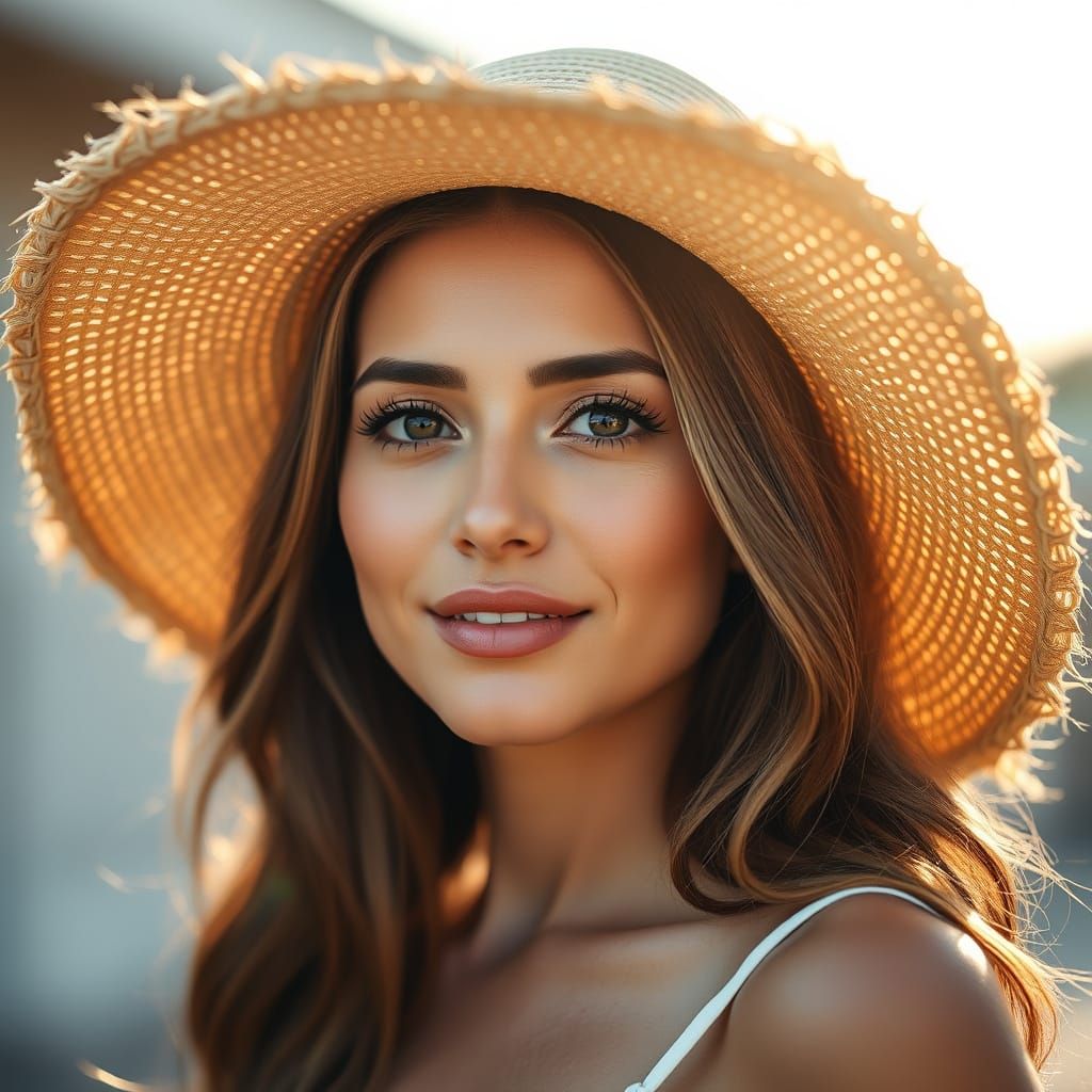 Elegant Woman in Straw Hat Photography